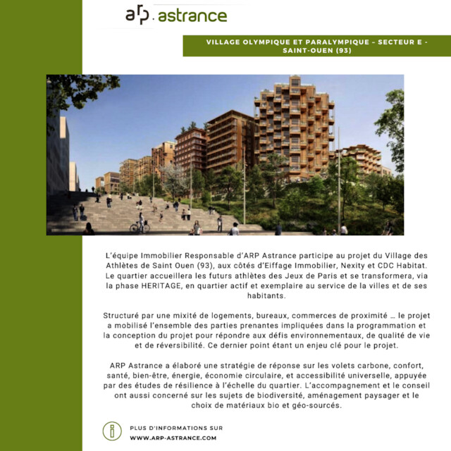 default default, L’équipe Immobilier Responsable d’ARP Astrance participe au projet du Village des Athlètes de Saint Ouen (93)